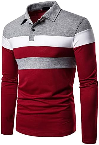 Erkek uzun kollu Polo Gömlek Casual Slim Fit Tee Gömlek Kontrast Renk Patchwork Golf Polo T-Shirt Pamuk Tops