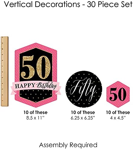 Mutluluk büyük Nokta Chic 50th Doğum Günü-Pembe, Siyah ve Altın-Doğum Günü Partisi DIY Dangler Backdrop-Asılı Dikey Süslemeleri