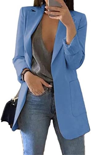 Andongnywell kadın Uzun Kollu Düz Renk Turn - Aşağı Yaka Ceket Iş Hırka Ceket Takım Elbise Blazer Tops Dış Giyim