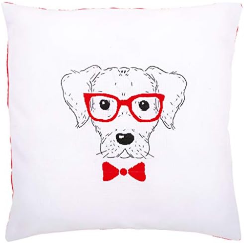 Kırmızı Gözlüklü Minderli Vervaco Köpek Damgalı Nakış Seti, 16 x 16