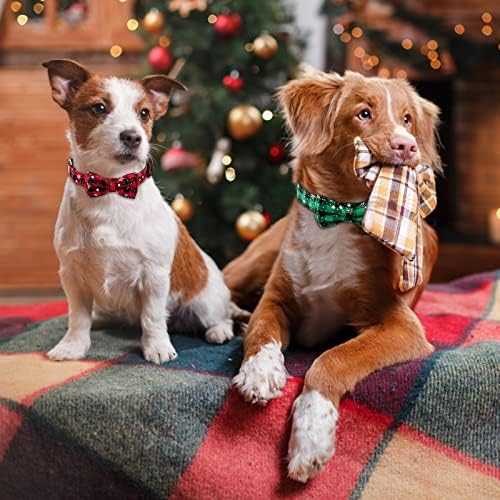 JCSHIMO 2 Paket Noel köpek tasması papyon ile Kırmızı Yeşil Buffalo Ekose Köpek Pet Yaka Ayarlanabilir Küçük Orta Büyük Köpekler