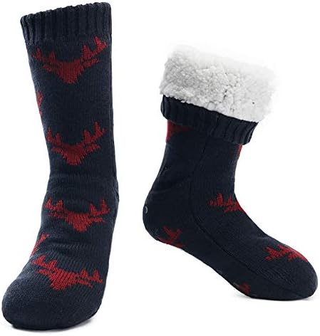 MaaMgic Erkek Bulanık Sıcak Terlik Çorap Kaymaz Skid Kış Rahat Örgü Polar Astar Kapalı Çorap Sapları ile Erkekler için Genç