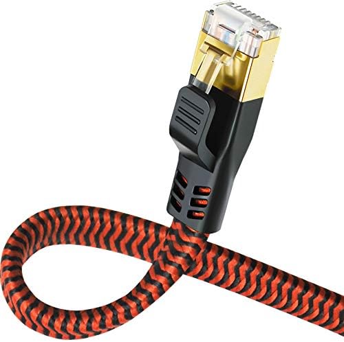 CAT 8 Ethernet Kablosu 30ft, Yauhody Naylon Örgülü Yüksek Hızlı 40Gbps 2000MHz Düz CAT8 Gigabit İnternet Ağı RJ45 LAN S/FTP