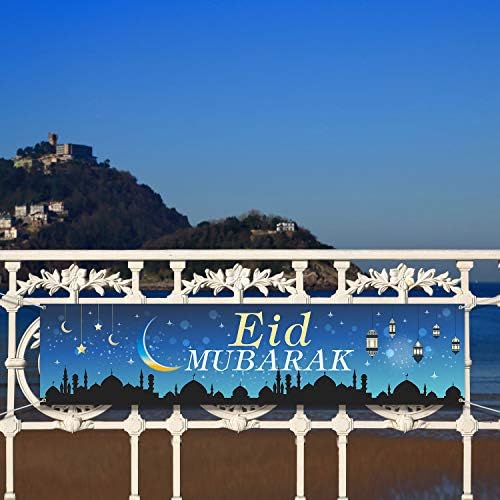 Eid Mubarak Süslemeleri Banner-Müslüman Ramazan Parti Malzemeleri Süslemeleri, Mavi Eid Mubarak Kutlama Dekorasyon için Müslüman