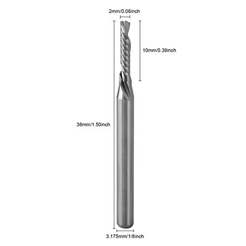 LİBOQİAO 1/8-İnç Shank Çapı 2mm x 10mm 1 Flüt Tek Flüt Downcut Spiral End Mill CNC Router Bit için Akrilik, PVC, MDF, Alüminyum