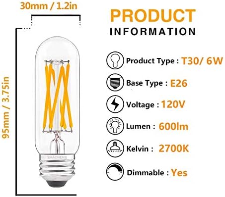 T10 LED ampuller Sıcak beyaz 2700 K, 6 W Dim LED tübüler Edison ampuller 60 Watt Eşdeğer, AC120V E26 orta taban lamba ampulü