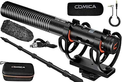 Comica Audio CVM-VM20 Kamera Montajlı Sinema ve Yayın ve Video Süper Kardioid Av Tüfeği Mikrofonu LyxPro Boompole, Shockmount,