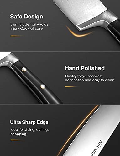 Bıçak Seti, Ahşap Blok Dövme Premium Alman Yüksek Karbonlu Paslanmaz Çelik ile 15 Adet Mutfak Bıçağı Seti, Klasik Üçlü Perçin