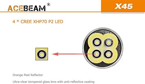 Combo: Acebeam X45 CREE XHP70 LED El Feneri-İsteğe Bağlı Soğuk veya Nötr Beyaz w/Tiki Mini LE Anahtarlık Işığı