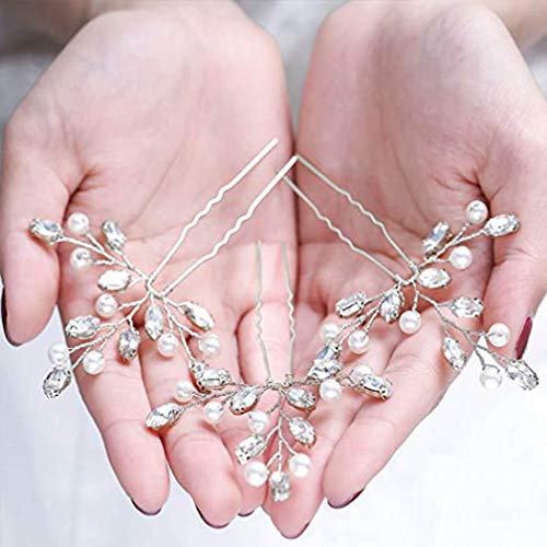 Evıld Gelin Saç Pins Gümüş Çiçek Gelin Headpieces İnciler Saç Klipler Kristal Düğün Saç Aksesuarları Gelinler ve Nedime için(3