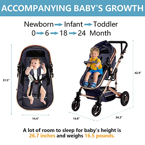 Yenidoğan için Bebek Beşiği Bebek Arabası-Uyku ve Oturma Dönüştürülebilir Mod, 2'si 1 arada Yüksek Peyzaj Arabası (Mavi)