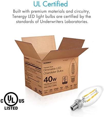 Tenergy LED Şamdan Ampuller Kısılabilir, 4W (40 Watt Eşdeğeri) Sıcak Beyaz Yumuşak Beyaz (2700K) E12 Taban Dekoratif B11/C37