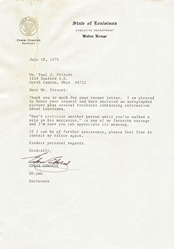 Vali Edwin W. Edwards-07/19/1979 İmzalı Mektup