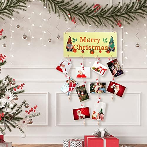 Noel kart tutucu Asılı Merry Christmas Klip Fotoğraf Tutucu Ekran Çerçevesi ile 30 pcs Kar Tanesi Ahşap Fotoğraf Klipler için