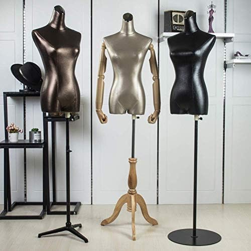XCTLZG Kadın Manken Torso Vücut ile Siyah Metal Tripod Standı PU Elbise Formu için Giyim Gelinlik Ekran, 4 Renkler( Renk: Kahverengi)