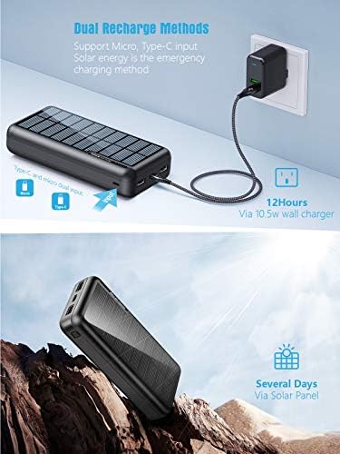 Taşınabilir Şarj Cihazı 30,000 mAh-Minrise Güç Bankası Solar Şarj Cihazı 2 USB Çıkışlı Güneş Enerjisi Bankası, Akıllı Telefonlarla