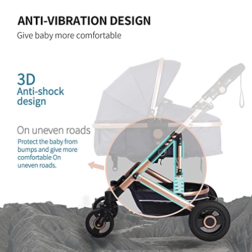 Beşik Bebek Arabası Yenidoğan ve Bebek için-Uyku ve Oturma Modu Cabrio-2-in-1 Yüksek Peyzaj Toddler Strollers (Lacivert)