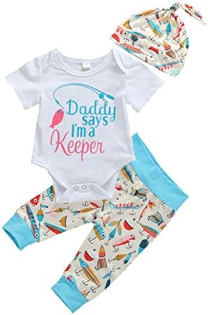 3 ADET Yenidoğan Bebek Kız babasının Balıkçılık Buddy Kısa Kollu Romper Bodysuit Çiçek Pantolon Tayt Şapka Kıyafetler