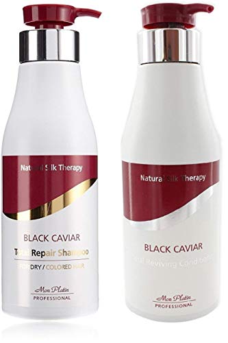 Mon Platin Siyah Havyar Doğal İpek Terapi Şampuanı ve Saç Kremi Seti (2 ürün) : Kuru/Renkli Saçlar için Toplam Onarım Şampuanı