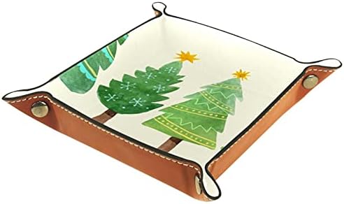 El Çizilmiş Noel Ağacı Koleksiyonu Pratik Mikrofiber Deri Depolama Tepsisi-Ofis Masası Tepsi Başucu Caddy Depolama Organizatör