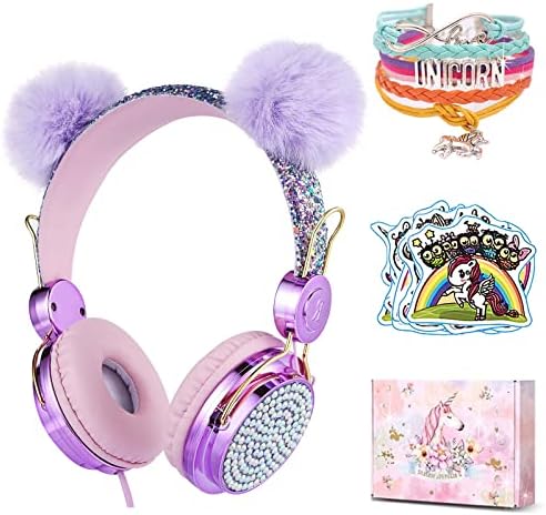 Charlxee POM POM Ayı Kulak Çocuk Kız Çocuk Gençler için mikrofonlu kulaklıklar, HD Ses ile Kulak Üstü Kulaklıklar, Okul için