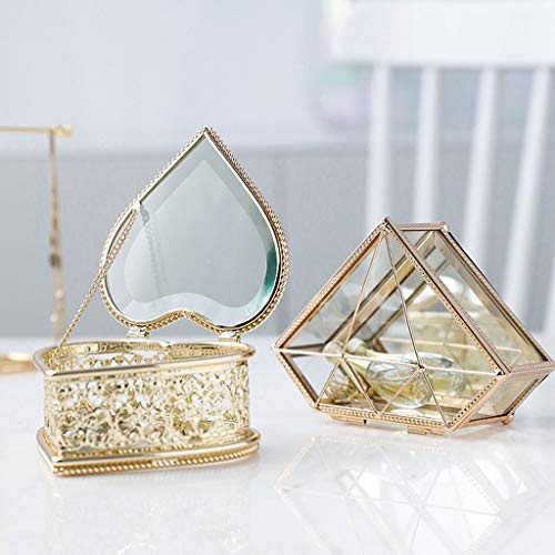 Kozmetik Makyaj Caddy Kalp Şekli Mücevher Kutusu, el Yapımı Altın ve Cam Kozmetik Organizatör için kızın Hatıra Vanity Organizatör