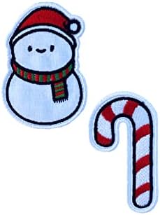 LUXPA-Noel Tatili Seti N. 2-Kardan Adam ve Şeker Kamışı-Üstün Kaliteli İşlemeli Demir on Yamalar-Aplike-DIY-Kolay Uygulama…