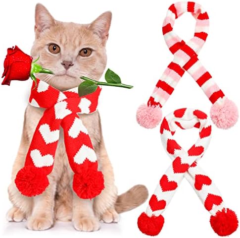 Saintrygo 3 Parça sevgililer Günü Köpek Eşarp Sevgililer Kedi Eşarp Kalp Pet Eşarp için Kedi Köpek Kış Çizgili Kırmızı Örgü