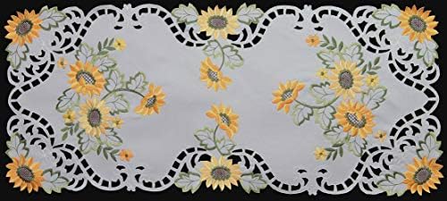 Yaratıcı Çarşafları Ayçiçeği Masa Runner 15x34 İşlemeli Cutwork Dresser Eşarp Beyaz