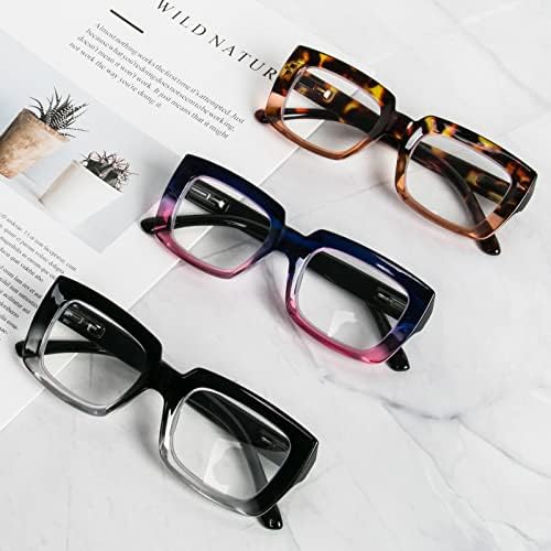 PRTCSLWD 3 Paket Kare okuma gözlüğü Kadınlar için Büyük Boy Bayanlar bilgisayar okuyucu mavi ışık Engelleme gözlük