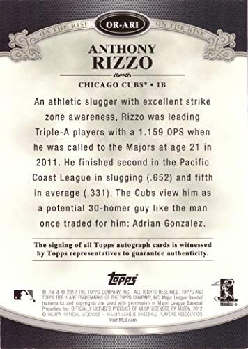 2012 Topps Tier One OR-ARI Anthony Rizzo Sertifikalı İmza Beyzbol Kartı-Sadece 235 yapıldı!