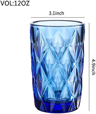 Çift Eski Moda Gözlük İçecek Cam Bardak, Renkli Cam Drinkware 12 Ons su Bardakları Çok Renkli Elmas Desen 6 Set