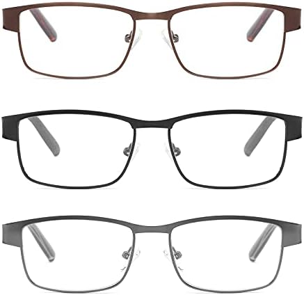 CRGATV 3-Pack okuma gözlüğü erkekler için mavi ışık Engelleme Metal tam çerçeve bilgisayar okuyucular Anti UV/göz yorgunluğu/Parlama