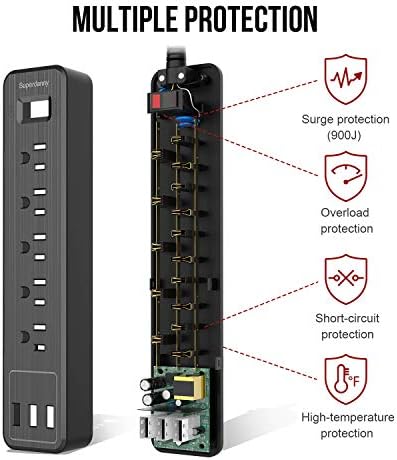 SUPERDANNY Monte Güç Şeridi USB Dalgalanma Koruyucusu 5-Outlet 3-USB Portu ile 4.5 ft Uzatma Kablosu Çok Koruma Kablo Raptiye