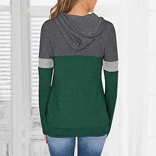 Kadınlar için güz Hoodies Gömlek, Rahat Uzun Kollu Splice İpli Kazak Kapüşonlu Sweatshirt Cep Hafif Bluz Tops