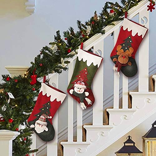 Cllayees 3 Set Noel Çorap, 18 3D Peluş Santa Kardan Adam Ren Geyiği Çorap, Noel Karakter Aksesuar için Kış Ev Partisi Parti